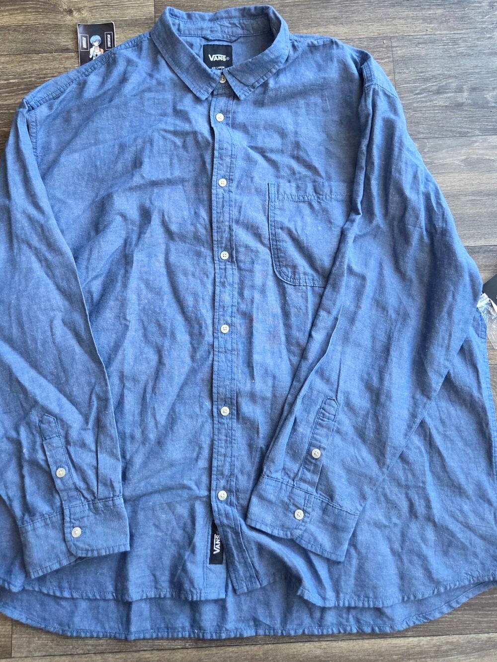 Vans Lawson Solid Oxford Woven Button Up Shirt Blue Chambray Mens Size XXL
